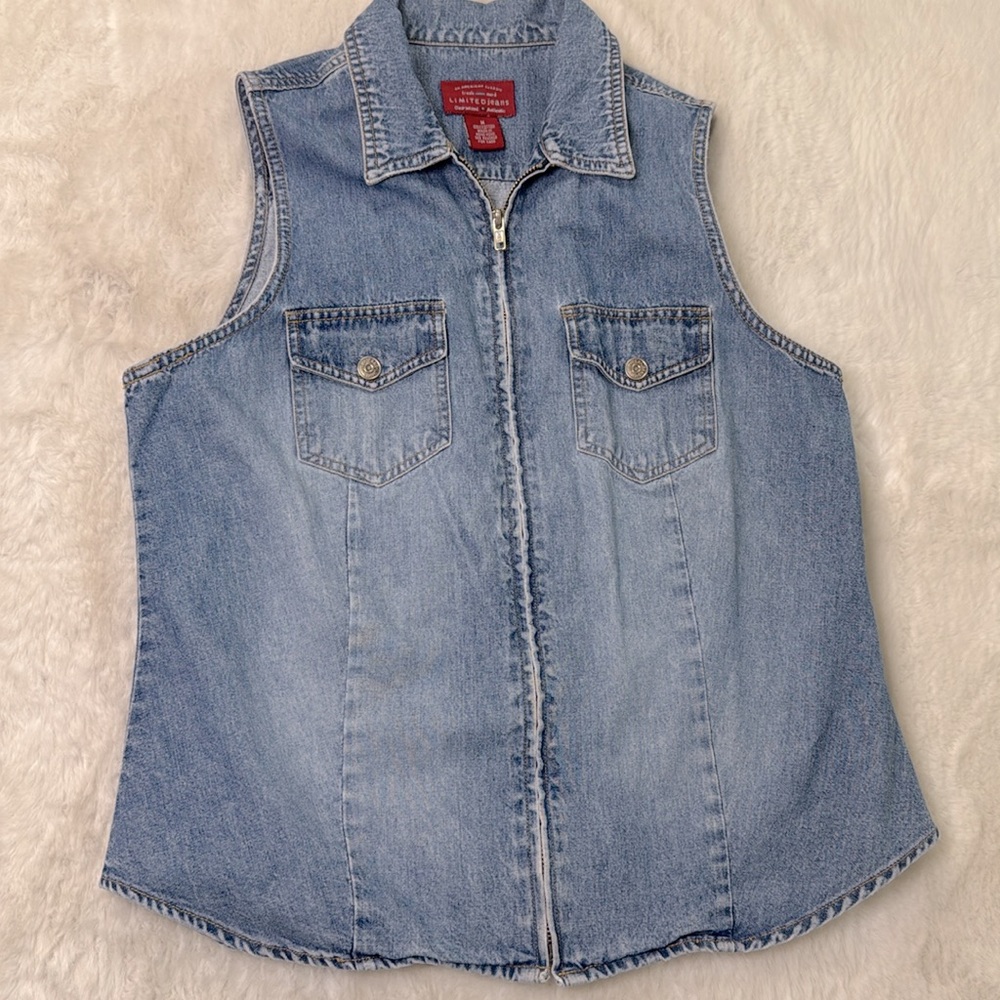 VTG Limited Denim Vest Women M Full Zip Lightweight Snap Pockets Hong Kong 90s - Picture 13 of 16